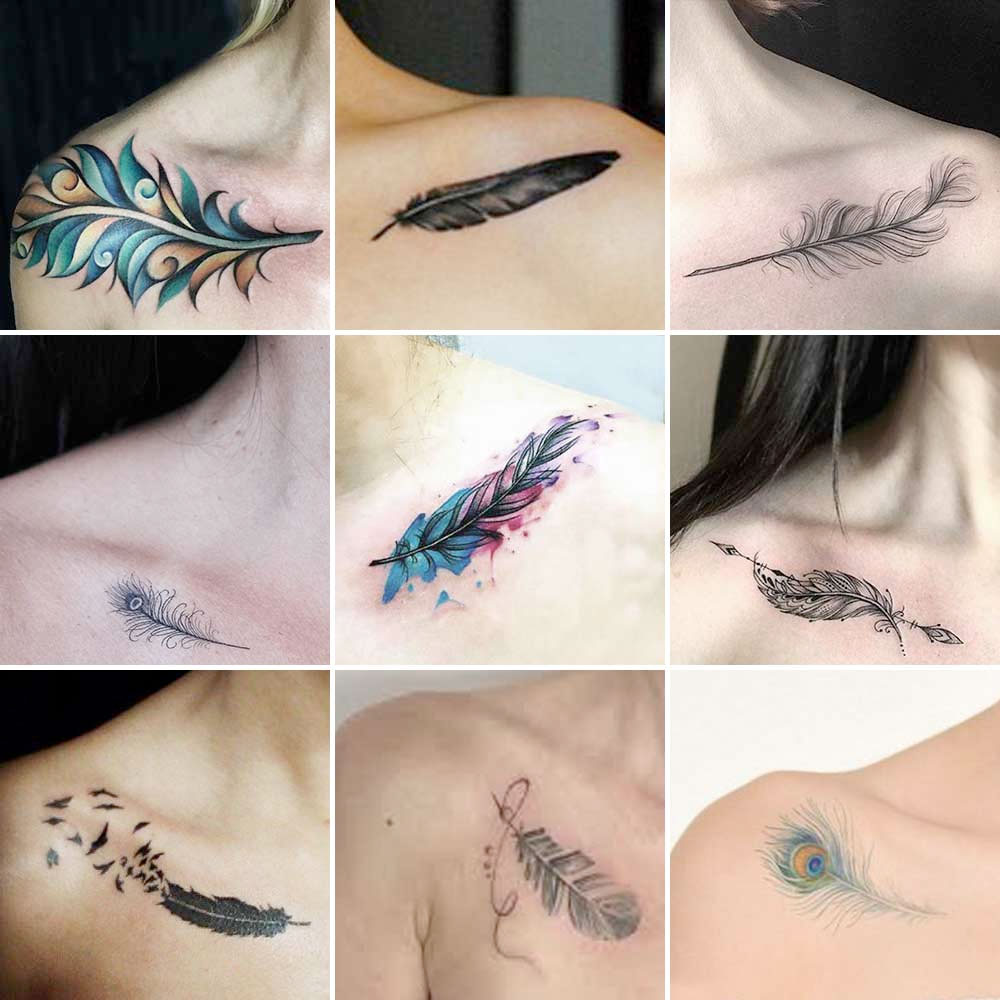 Tatuaggi piuma clavicola