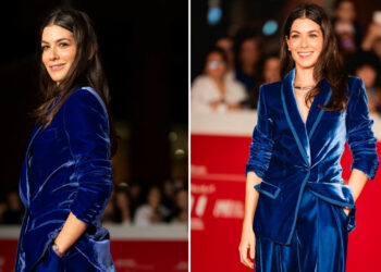 Giulia Michelini con tailleur in velluto incanta al Festival del Cinema di Roma 2023!