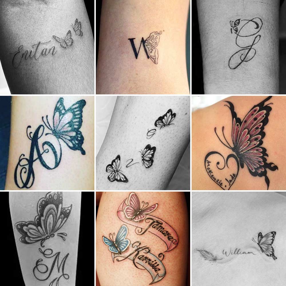 Tatuaggi farfalla con iniziali e nomi