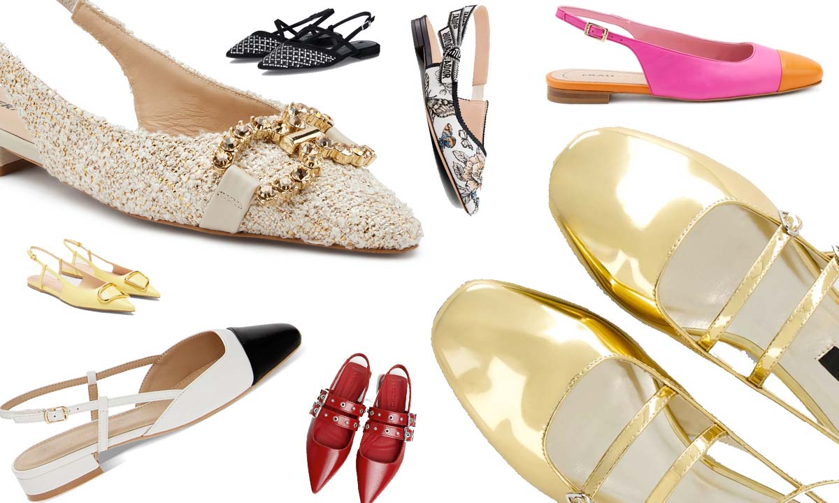 Ballerine Slingback La Modeuse Con Punta A Contrasto E Cinturino Regolabile. Scarpe Comode Con Suola Interna Morbida.