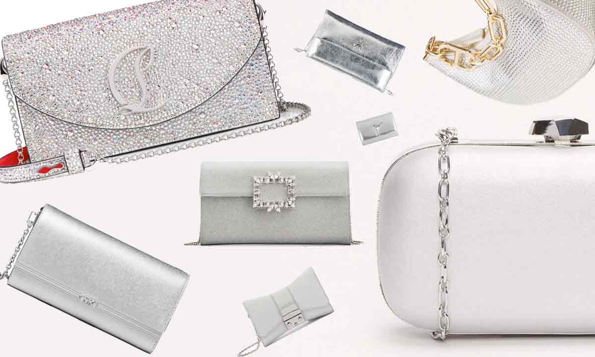 Pochette Argento Borsetta Sera Donna Con Paillettes E Catena - Pochette Elegante Per Cerimonie, Feste E Matrimoni | 24x13x4.5 Cm Pochette Argento Cerimonia