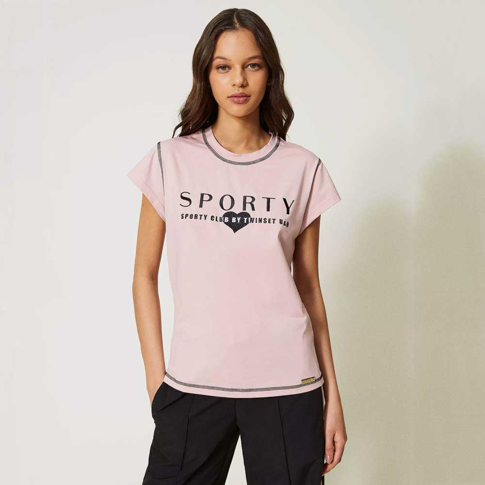 T-shirt rosa ricamata