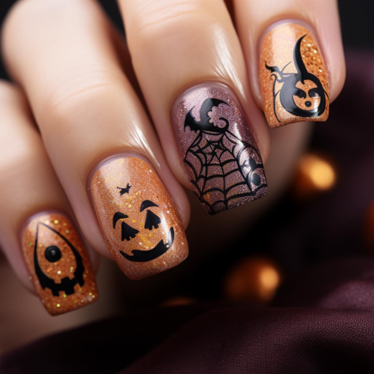 Nail art con zucche e teschi per Halloween