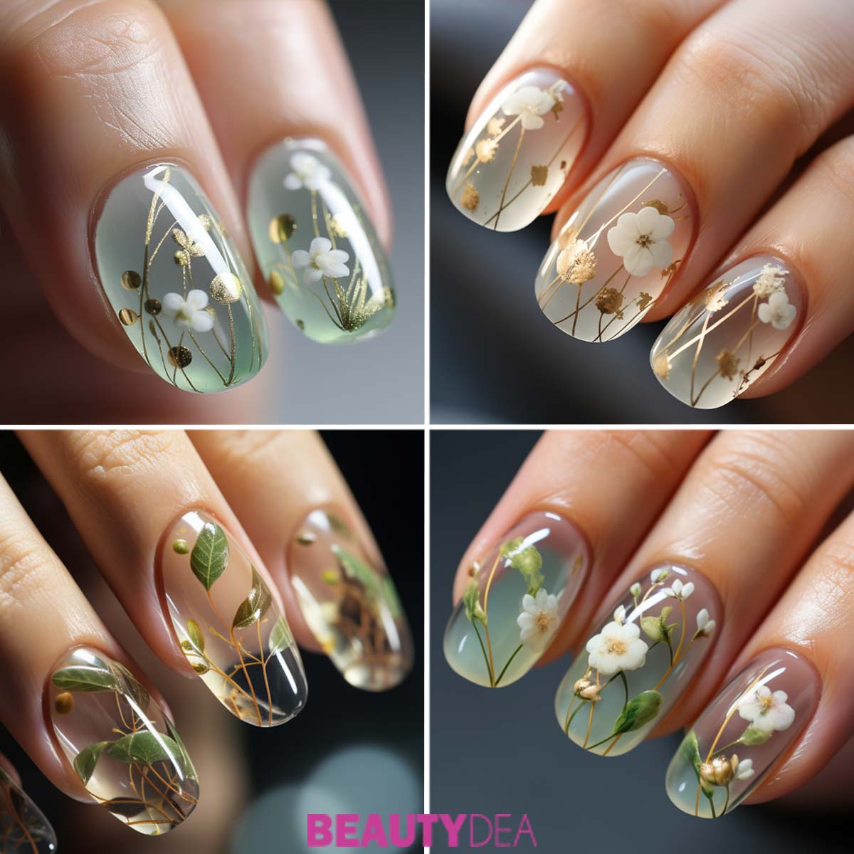 Nail art trasparenti unghie con fiori