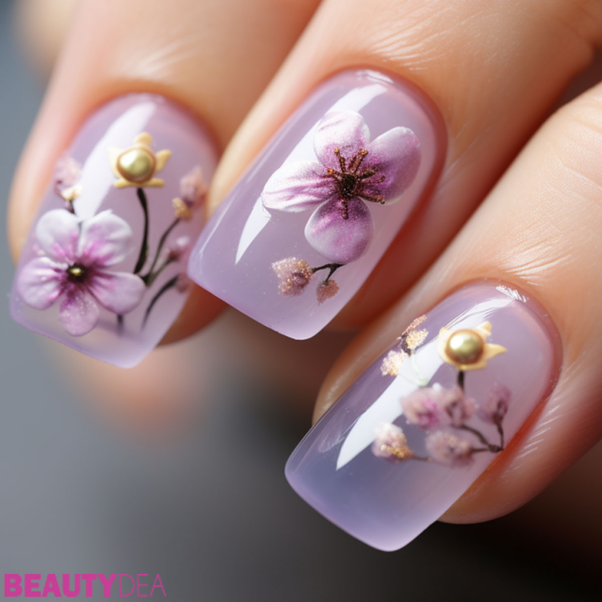 Nail art con fiori effetto vetro