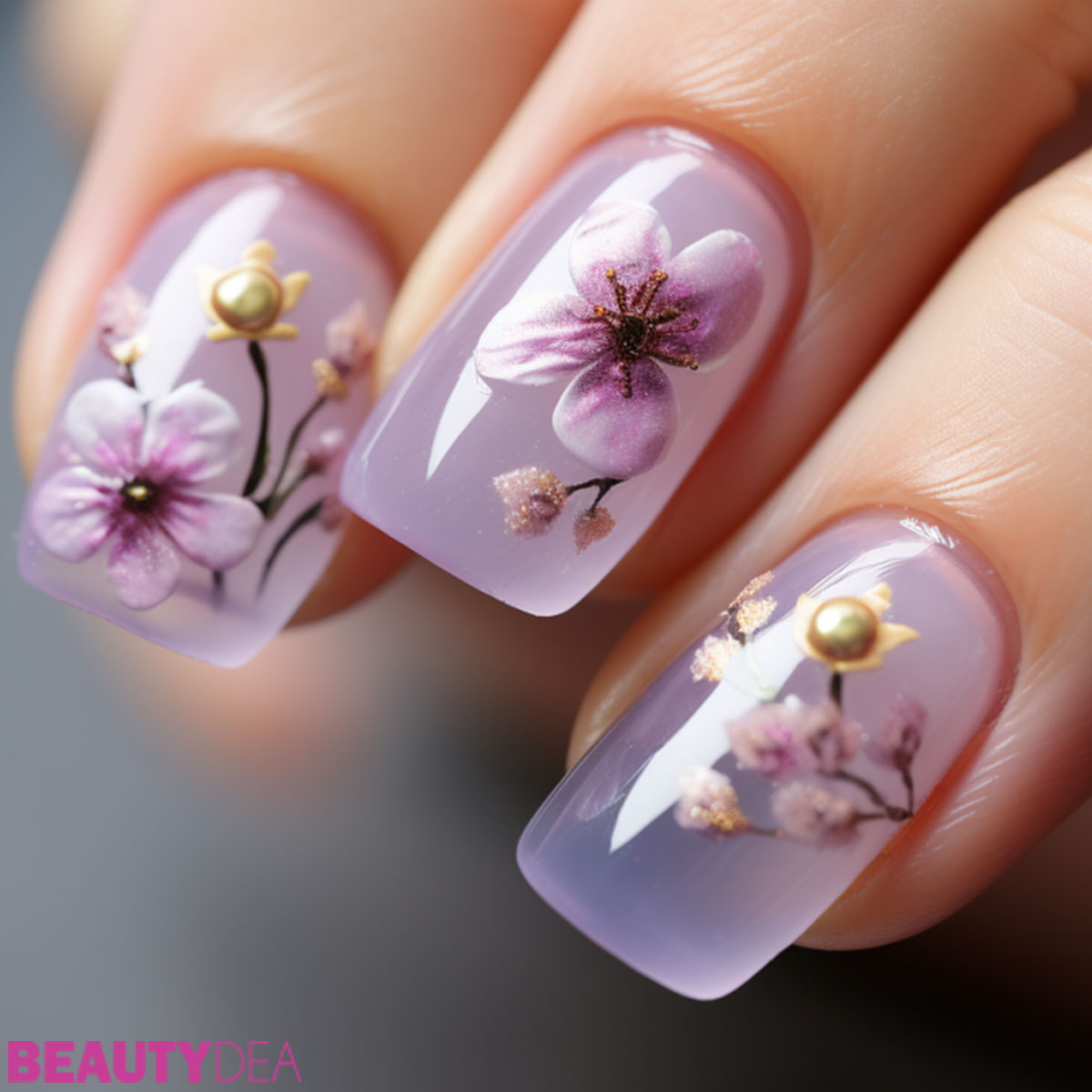 Nail art con fiori effetto vetro Nail art con fiori effetto vetro