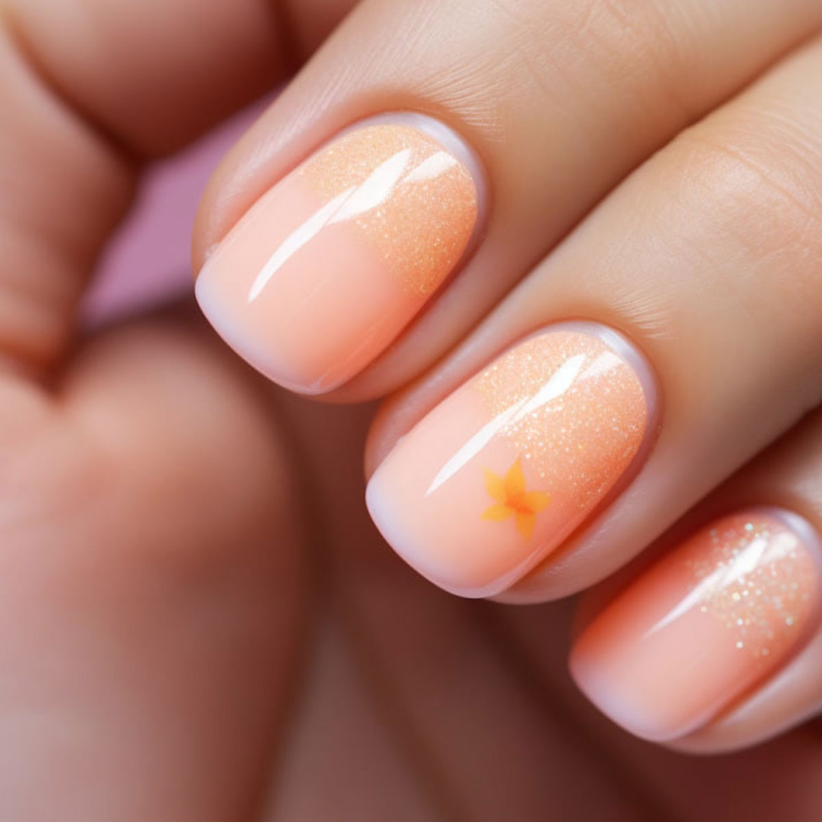 Manicure Peach Fuzz con fiori